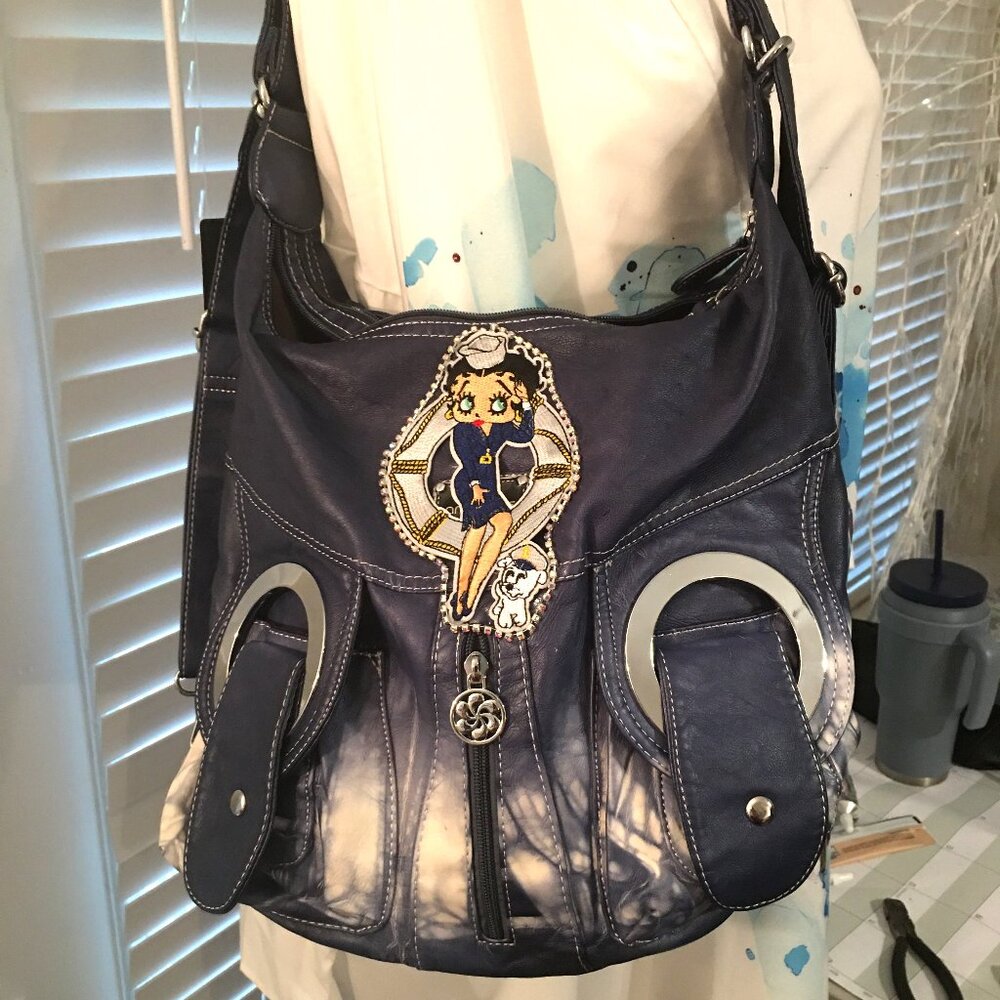 Betty Boop Blue Vinyl Large Hobo Bag -